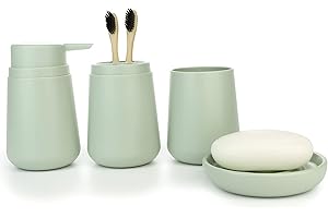 IMAVO Bathroom Accessories Set 4-Piece, Toothbrush Holder, Toothbrush Cup, Soap Dispenser, Soap Dish, Decorative Bathroom Accessories Set Set (Green)