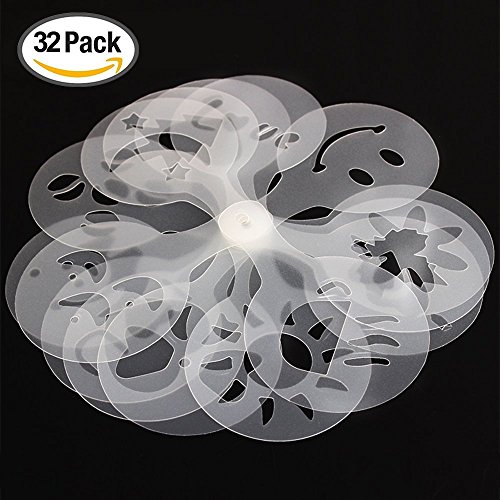 32 Stück Kaffee Dekorieren Schablonen,SENHAI 2 Pack 32 Stück Schaum Latte Kunst Schablonen Barista Schablone für Dekorieren Haferflocken Cupcake Kuchen Cappuccino heiße Schokolade für Erwachsene Kinder Kinder - 2