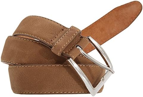 Forest Belts Mens 1.25 Inch Nubuck Look Leather Belt (Large (36”-40”)) (Tan)
