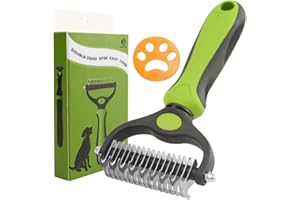 MONTIVO Dog Grooming Tool Undercoat Rake for Dogs & Cats - Double-Sided Dog Grooming Brush for Detangling to Gently and Effectively Remove Mats, Knots, and Tangles (Green)