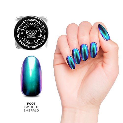The Ultimate Rainbow Mermaid Chrome Nail Powders by ThumbsUp Nails (P007 Twilight Emerald)