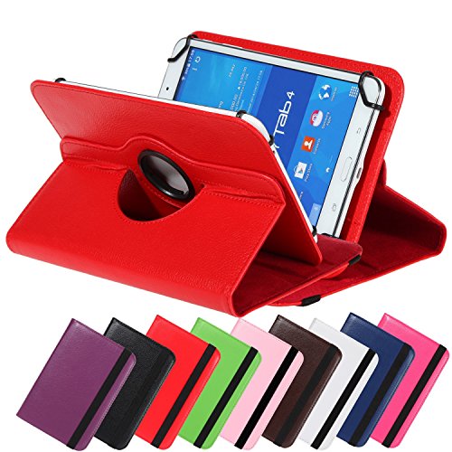 Universal Rotation Tasche für Tablet Modelle in 7, 8 oder 10 Zoll Größe Case Schutz Hülle Cover (7 Zoll, Rot)