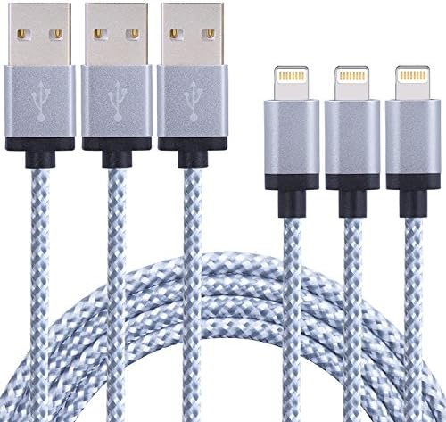 Duractron 3PCS 3m Nylon Braided Lightning to USB Cable Charger Cord with Aluminum Connector for iPhone, iPad, Air, iPod Nano/Touch Compatible with iOS10.0.2(White)