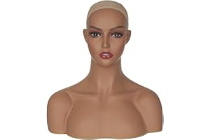 JINGFA PVC Mannequin Head With Shoulders Realistic Mannequin Bust Heads For Hat,Wigs,Sunglasses,Jewerly Displaying