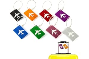 Étiquettes de Bagage en Aluminium*8, XiXiRan Étiquettes Valise, Étiquette de Bagage Avec Étiquette d'Adresse, Étiquettes Valise Avec Cordes en Acier Inoxydable et Carte PVC étanche, 8 Couleurs