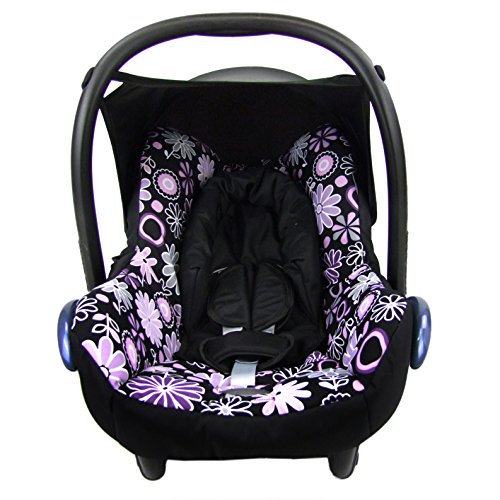 Babys-Dreams Ersatzbezug für Maxi-Cosi CabrioFix 6 tlg. SCHWARZ + LILA BLUMEN *NEU* Bezug für Babyschale Sommerbezug Cabrio Fix - 2