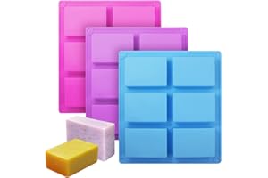 SIMUER Molde de silicona rectangular de 6 cavidades, 3 paquetes de moldes rectangulares para hacer barra de jabón, resina, chocolate, velas de jabón y gelatina molde cubito de hielo, bandeja
