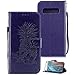 Produktbild Leder Hülle kompatibel mit Galaxy S10, Standhülle Cover Brieftasche Case mit KunstLeder Schutz-Hülle mit Kartenfach Kredit Karten Geldklammer Hülle Etui im Ananas Look für Samsung Galaxy S10, Viola