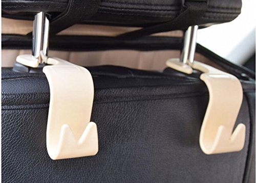 Asiento de coche reposacabezas Hanger ganchos de almacenamiento, organizador de almacenamiento percha gancho para bolsa de compras bolso de mano (beige Juego de 4) Mayco Bell