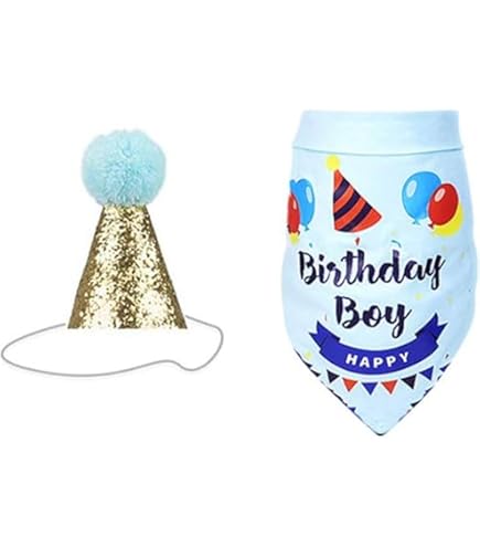 Set Compleanno Per Cane NITAIUN - Bandana, Cappello E Papillon Regolabili, Colore Blu - Foto 5