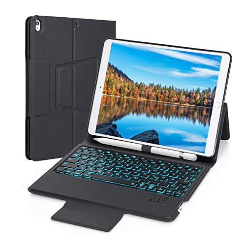 EC Technology - QWERTZ Custodia per Tastiera Bluetooth per iPad 9,7 con retroilluminazione a 7 Colori, Ultra Sottile