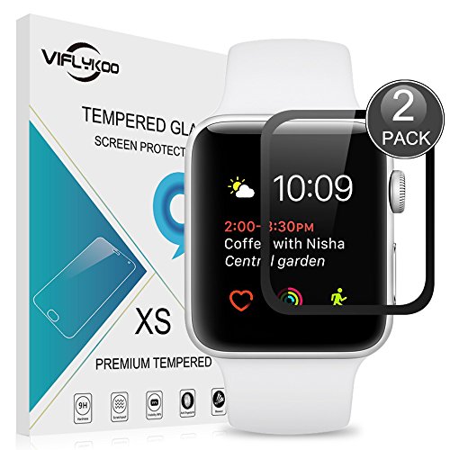 Apple Watch Series 2 38mm Protector de Pantalla  2-Pack VIFLYKOO Apple Watch Series 2 Full Covered 3D Touch Cristal Vidrio Templado Protector 9H Tempered Glass Screen Protector para Apple Watch Series 2  iWatch 38mm  Smartwatch