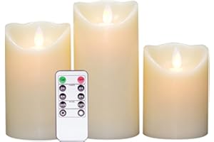 Eldnacele Flickering Flameless Candles Dancing Flame with Timer Remote Control 4 5 6 Inches Set of 3 Real Wax Pillar Battery Operated LED Candles Smooth Finish for Home Decoration