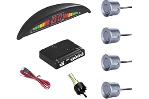 FAST WORLD SHOPPING ® Kit 4 Sensori Parcheggio Colore Grigio Metallizzato Con Display Led E Cicalino Acustico Distanziatore Sonoro Auto Camper Furgone
