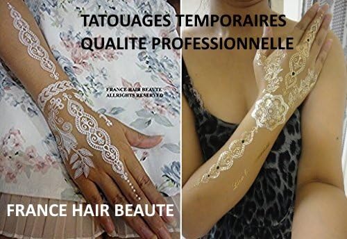 2 SHEETS OF TATTOOS TEMPORARY TATTOOS éphemères "(If You Want To Buy Several Tattoo Sheets: 2 Buy = 2 Free and more. = 3 Buy 3 Free to Choose From. = 4 Bought 5 = 4 5. FREE AND MORE PURCHASED in more). Non-toxic Temporary Tattoos Metallic Doree and ARGENTEE. Waterproof.