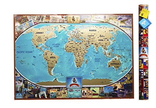 Poster da parete con mappa del mondo da grattare, edizione vintage