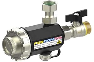 FERPRO FERDOM Ferdom FD090 Filtro Magnético Sistemas De Calefacción. Montaje Debajo De Calderas De Pared. Con Separador De Suciedad No Magnético. Compact, Fácil De Colocar. Imán 9000gs, Filtro De Malla 1000 Micras.