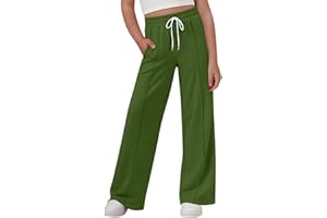 Generisch Pantalon cargo pour enfant - Couleur unie - Taille élastique - Avec cordon de serrage - Poches latérales - Unisexe - Pantalon de sport décontracté - Élastique et confortable - Jambe large