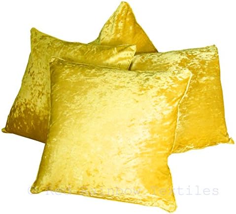 Set of 4 Gold Plain Crushed Velvet 18 inch Cushion Covers Piped Edges