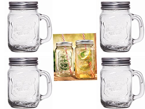 htuk 4 Retro Mason Trinken Gläsern mit Silber Dose und Deckel Trinkhalme Trinken Cocktail Glas Tassen, Griff Set - 2