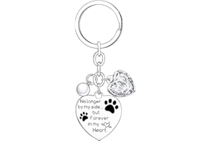 Waeceip Pet Memorial Gift Keyring No Longer by My Side But Forever in My Heart Paw Prints Keychain Pet Sympathy Gift Keychain Pet Dog Memorial