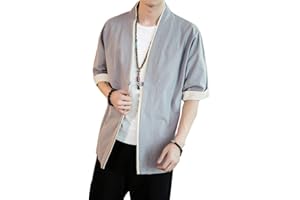 PENGGENGA Uomo Cappotto Kimono Giapponese Mens Vintage Cloak Cotton Linen Blends Loose Fit Short Coat Jacket Cardigan