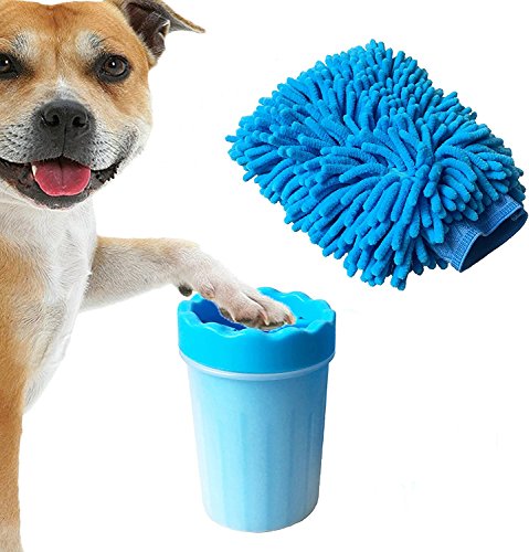 Bro Pet Paw Washing Cleaning Cup for Dogs, A Good Product Cleaner to Clean  Your Doggie Foot, With Microfiber Mitt to Wipe and Wash Blue, Medium