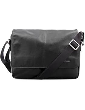 Bovari echt Leder Schultertasche Umhängetasche Messenger Bag - small - 35x27x8cm (BxHxT) - Modell Monza - schwarz
