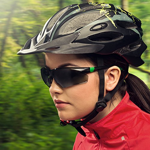 nocry Sicherheit Sonnenbrille mit Grün Getönt kratzfest Wrap-around-Objektive und rutschhemmende Griff, UV 400 Schutz. Verstellbar, Schwarz & Grün Rahmen - 2