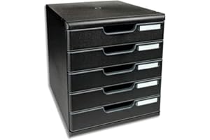 ‎EXACOMPTA Exacompta 301414D Ablagebox Modulo mit 5 Schubladen für DIN A4+ Dokumente. Belastbare Schubladenbox mit hoher Kapazität für mehr Platz auf dem Schreibtisch Blauer Engel schwarz