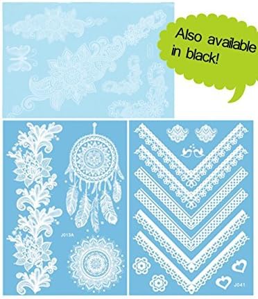 ChicTats White Lace Temporary Tattoos 3-Sheet Pack - Bling Body Art & Jewellery for Women & Girls - Waterproof Fashionable Body Makeup/Stickers - What you see in the main image is what you will get