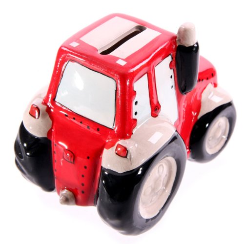 Keramik Spardose TRAKTOR MODERN Bulldog Trecker Sparbüchse Sparschwein ROT NEU - 3