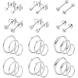 CONJUNTO DE PENDIENTES DE CARTILAJE ASEQUIBLE: venga con 30 piezas de piercings de cartílago A, que incluyen aretes pequeños, aretes de perlas, aretes de aretes planos / CZ, aros de cartílago, aros de la nariz sin costuras y aros de nariz de septo; Pendientes de diferentes estilos añaden más fresco y diferencia para tus looks de todos los días.