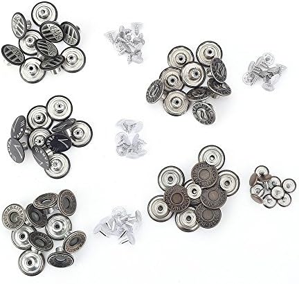 Metal Jeans Pants Buttons 50 Sets NO SEW Hammer On Rivet Studs DIY Repair 0.67 Inch (17mm) Jeans Skirts Trousers to Tight or Even Loose Fix it