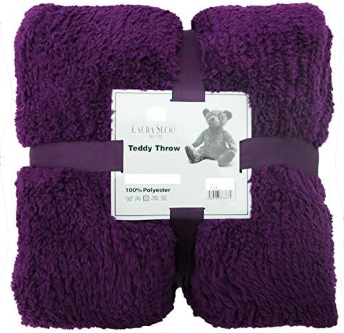 IB Textiles Best Quality Super Soft Teddy Bear Throw Thick Warm Sofa Bed Blanket Throw (Double 150x200, Aubergine) by Laura Secret