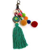 Boho Pom Pom Bag Charm Keychain - Handmade Tassel Key Ring For Purse, Handbag, Car Keys, Colorful Decor - View #4