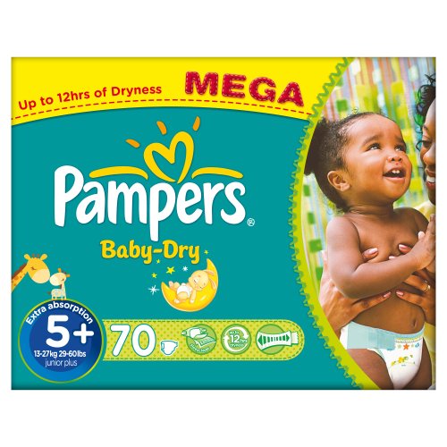 Pampers Baby Dry Nappies, Size 5+ (Total 70 Nappies)