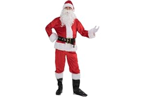 EraSpooky Men Christmas Santa Costumes Adult Xmas Claus 7pcs Flannel Classic Suit Fancy Dress Outfit