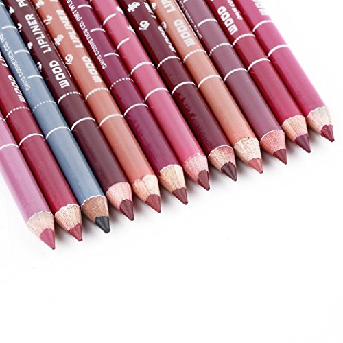 Lippenkonturenstifte Set, CINEEN 12 Farben Professionelle Lipliner Wasserdichte Lippenfarben Lippenstift Lidstrich mit Deckel - 6