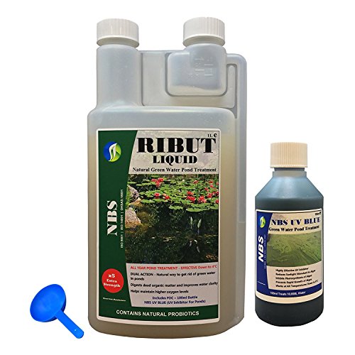 NBS RIBUT - Combo líquido para estanque de algas verdes de 1 l + tratamiento de agua con control de algas UV para estanque de hasta 40.000 litros