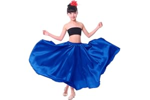VNOEVW Girls Satin Full Circle Long Skirt for Belly Dance Folkloric Mexican Performance Prom Photoshoot