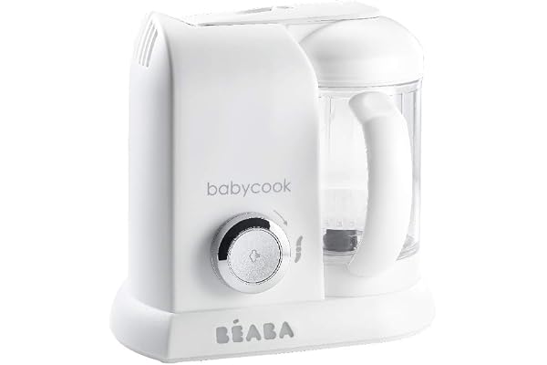 Béaba - Babycook Solo - Baby Food Maker - 4 en 1 : Baby Food Processor, Blender et Cooker - Soft Steamer Cooking - Quick - Food diversification pour votre Bébé - Made in France - Blanc/Argent