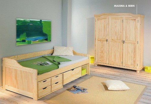 Preisvergleich Produktbild Set 2-teilig Kleiderschrank Bern + Bett Maxima Kiefer natur lackiert