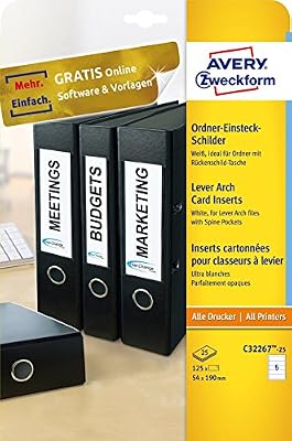 Avery Zweckform C32267-25 Lot de 25 feuilles 170 g de 5 étiquettes opaques perforées pour classeur 54 x 190 mm (Blanc) (Import Allemagne)