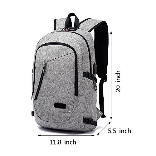 Lmeison Laptop-Rucksack mit USB-Ladeanschluss und Anti-Diebstahl Lock 12-16 Zoll Laptoptasche Wasserdichte Schulrucksack Unisex Daypack     Grau