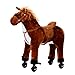 HOMCOM Kids Boys Plush Ride On Walking Horse Toy Wheels Foot Rest w/Neigh Sound (Brown)