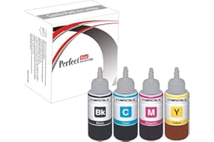 PP PerfectPrint Ink Bottle Refill For Printer, Compatible With Epson ET-2710 ET-2711 ET-2712 ET-2714 ET-2715 ET-2720 ET-2726 ET-4700 104 (Black/Cyan/Magenta/Yellow, 4-Pack)
