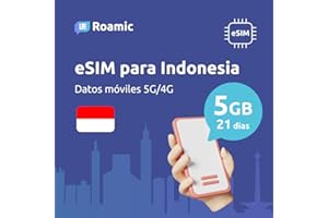 Roamic eSIM Indonesia para Viajeros - eSIM para Indonesia - Datos Móviles en 5G/4G y Conexión de Alta Velocidad (5GB - 21 Días)
