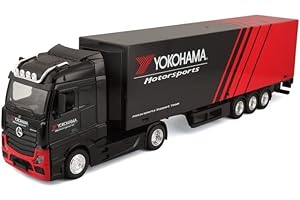 Bburago B18-31460Y Street Fire HAULERS con Remolque, camión Fundido a presión-M-B ACTROS GIGASPACE Yokohama-1:43, Juguete Coleccionable Mercedes, Varios diseños y Colores