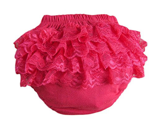 BuyHere Baby Girl's Cotton Lace Ruffle Underpants,Red,Medium Size